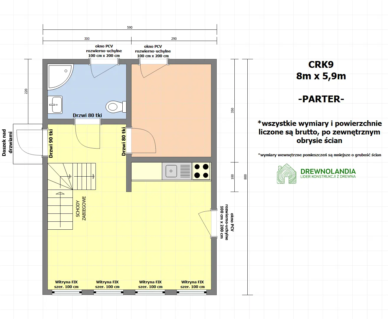 Rzut Dom rekreacyjny całoroczny CRK9 - nowoczesna stodoła - 47 m2