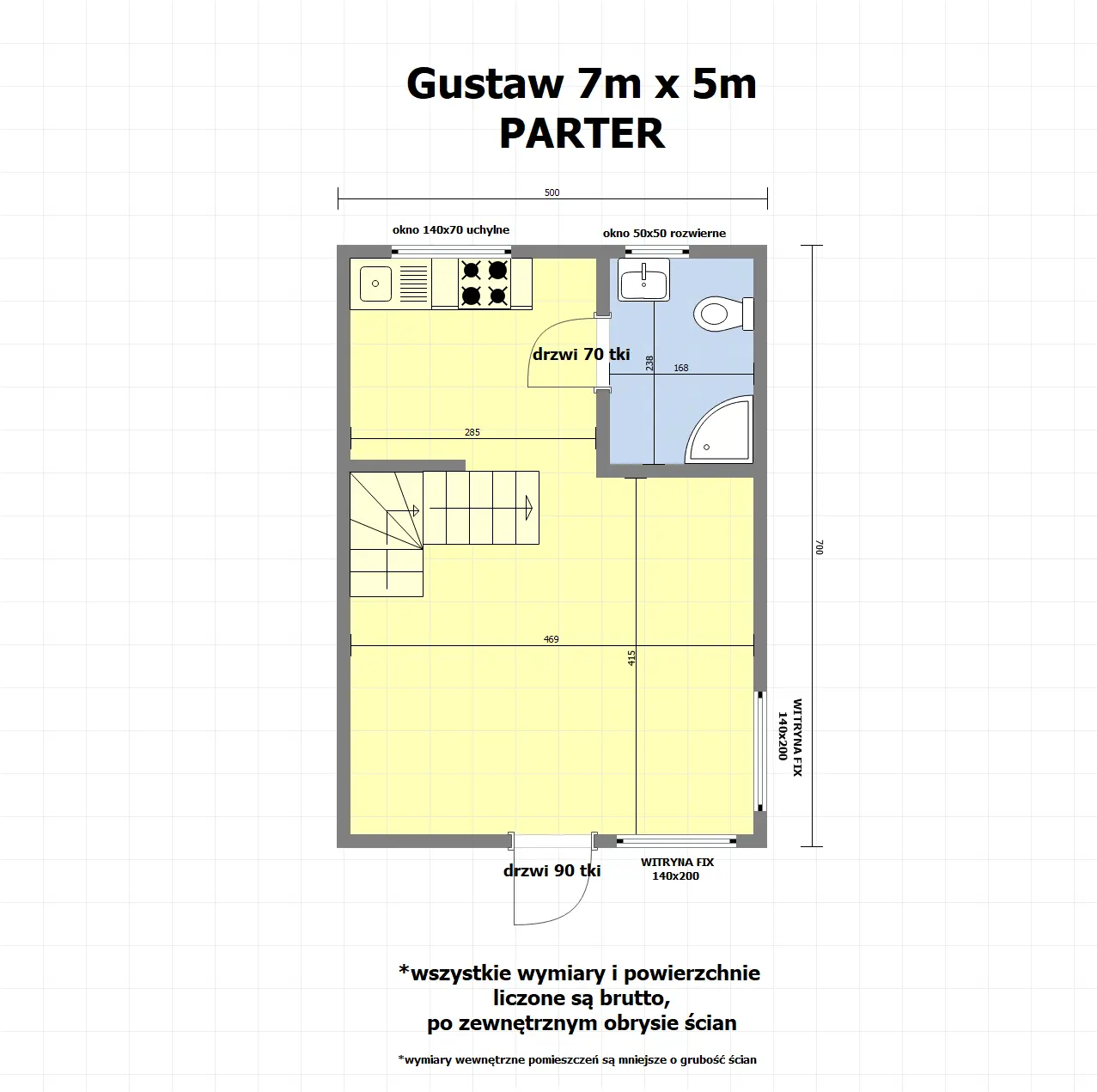 Rzut Drewniany dom na działkę Gustaw 5x7m