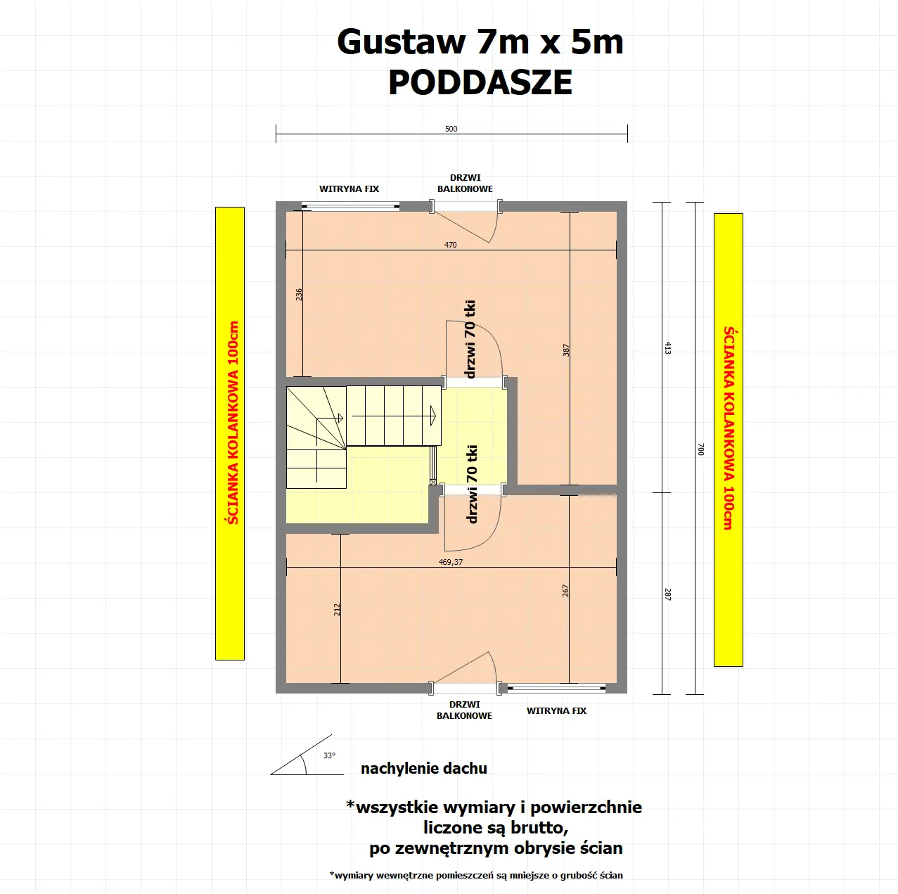 Rzut Drewniany dom na działkę Gustaw 5x7m
