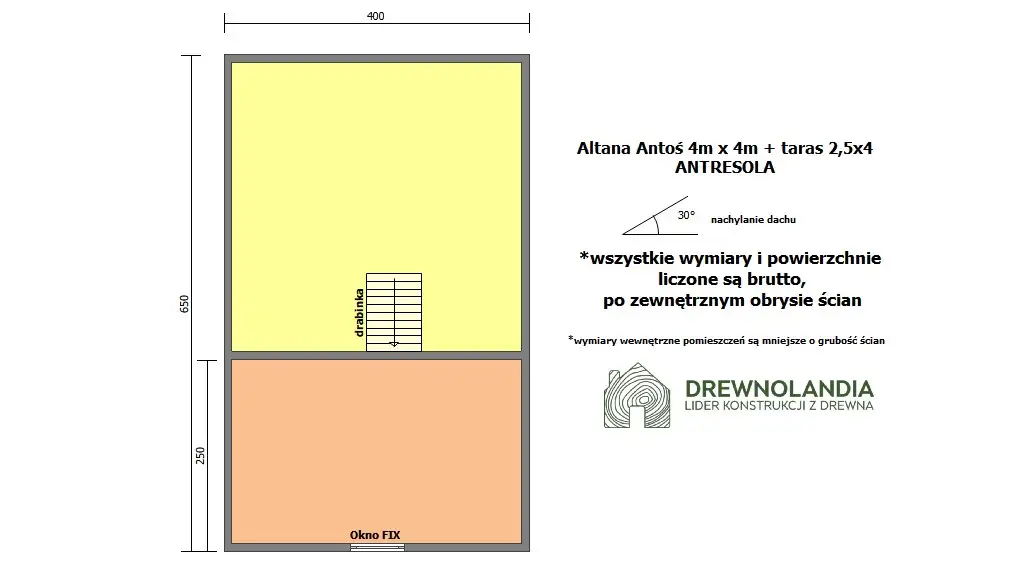 Domek ogrodowy z tarasem Antoś 4m x 4m + 2,5m x 4m