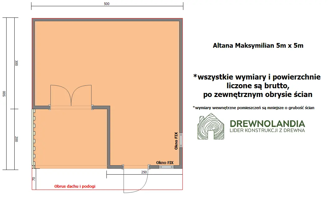 Rzut Domek ogrodowy z tarasem Maksymilian 5x5m