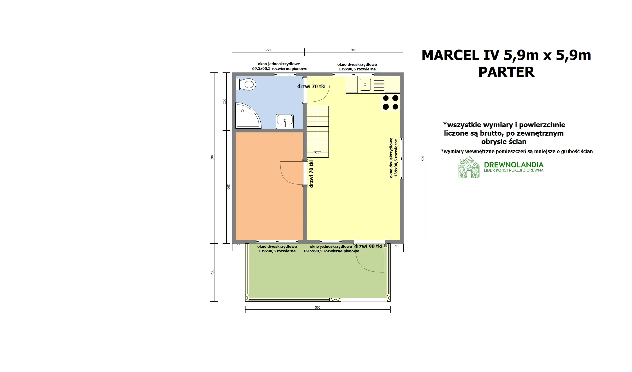 Rzut Domek Rekreacyjny z tarasem Marcel IV - 5,9 x 5,9m