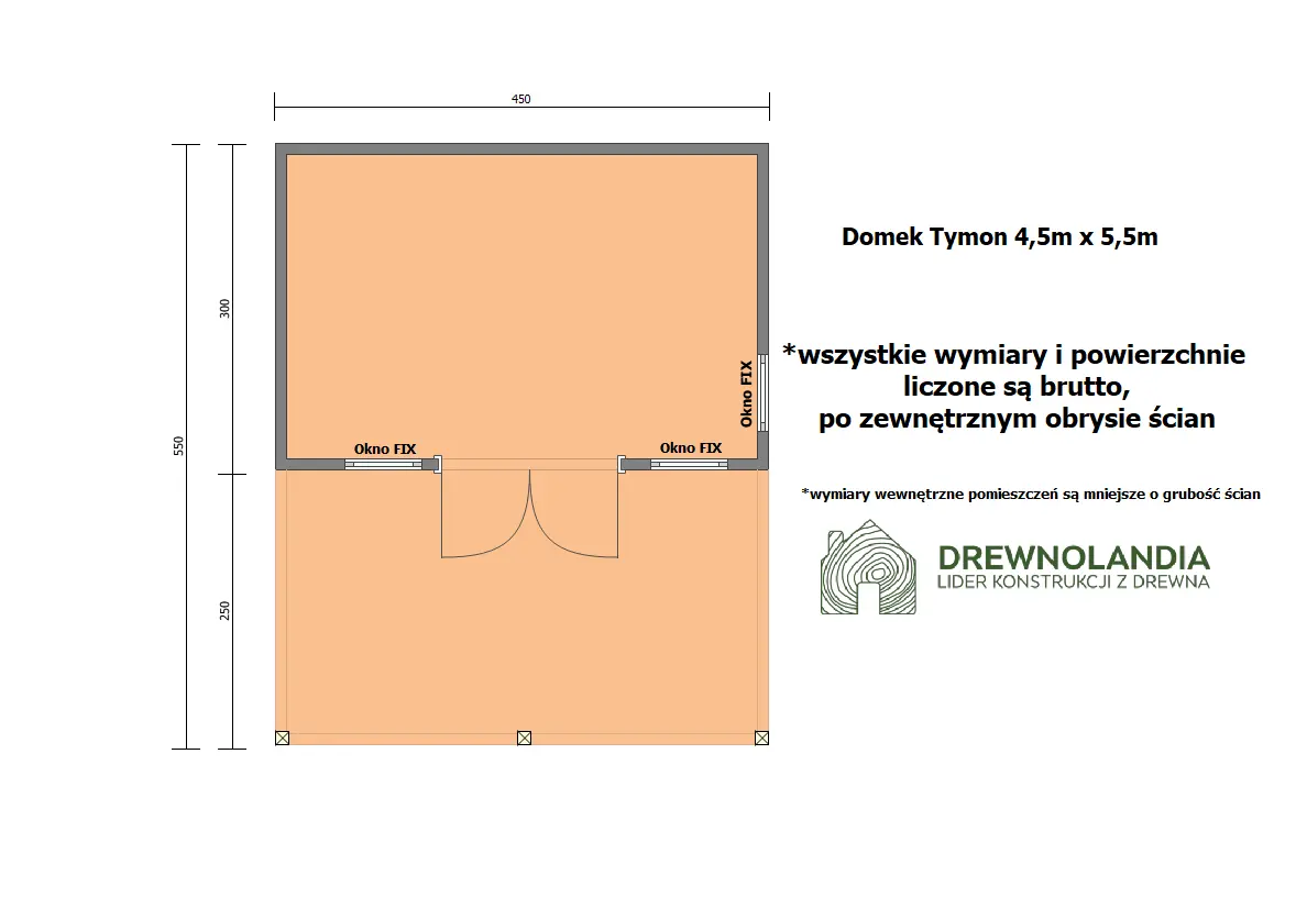 Rzut Domek ogrodowy z tarasem Tymon 4,5x3m + 4,5x2,5