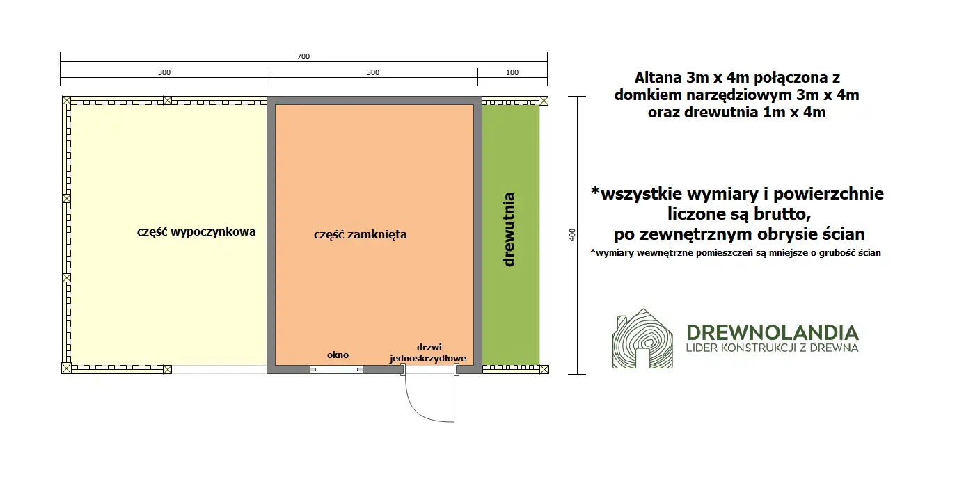 Altana Rekreacyjna z Domkiem i drewutnią Ludwik v4 7×4 m