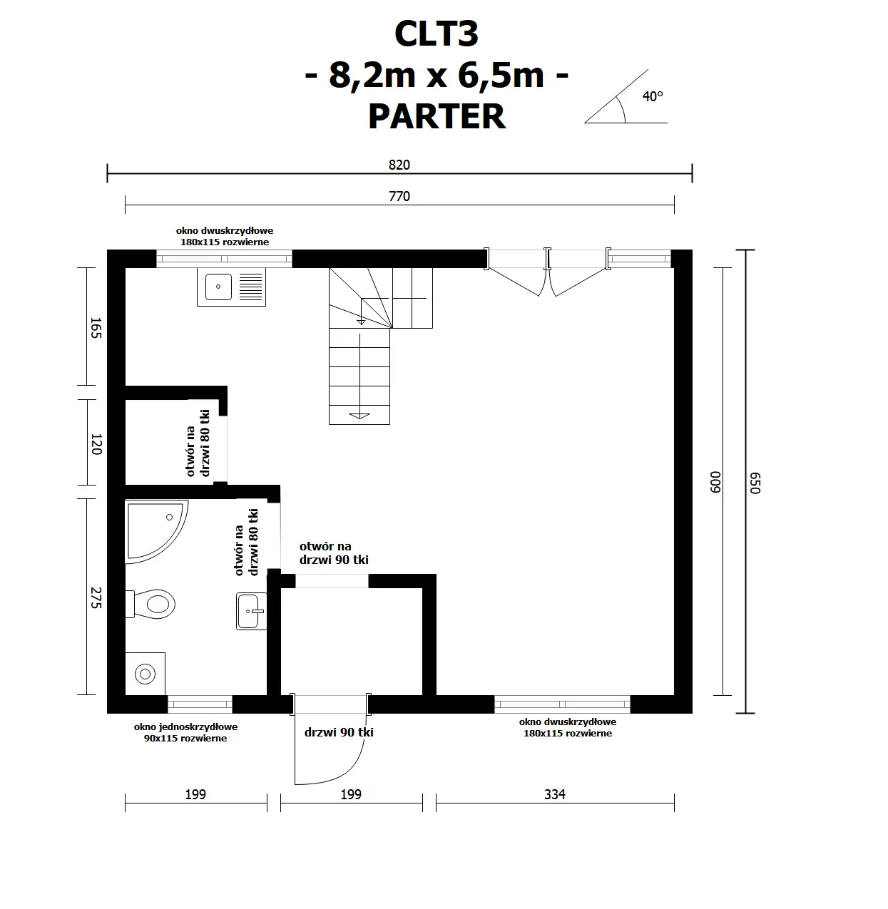 Rzut Najtańszy Dom Całoroczny w Polsce CLT3 – WT2021 – 50 m² + Poddasze