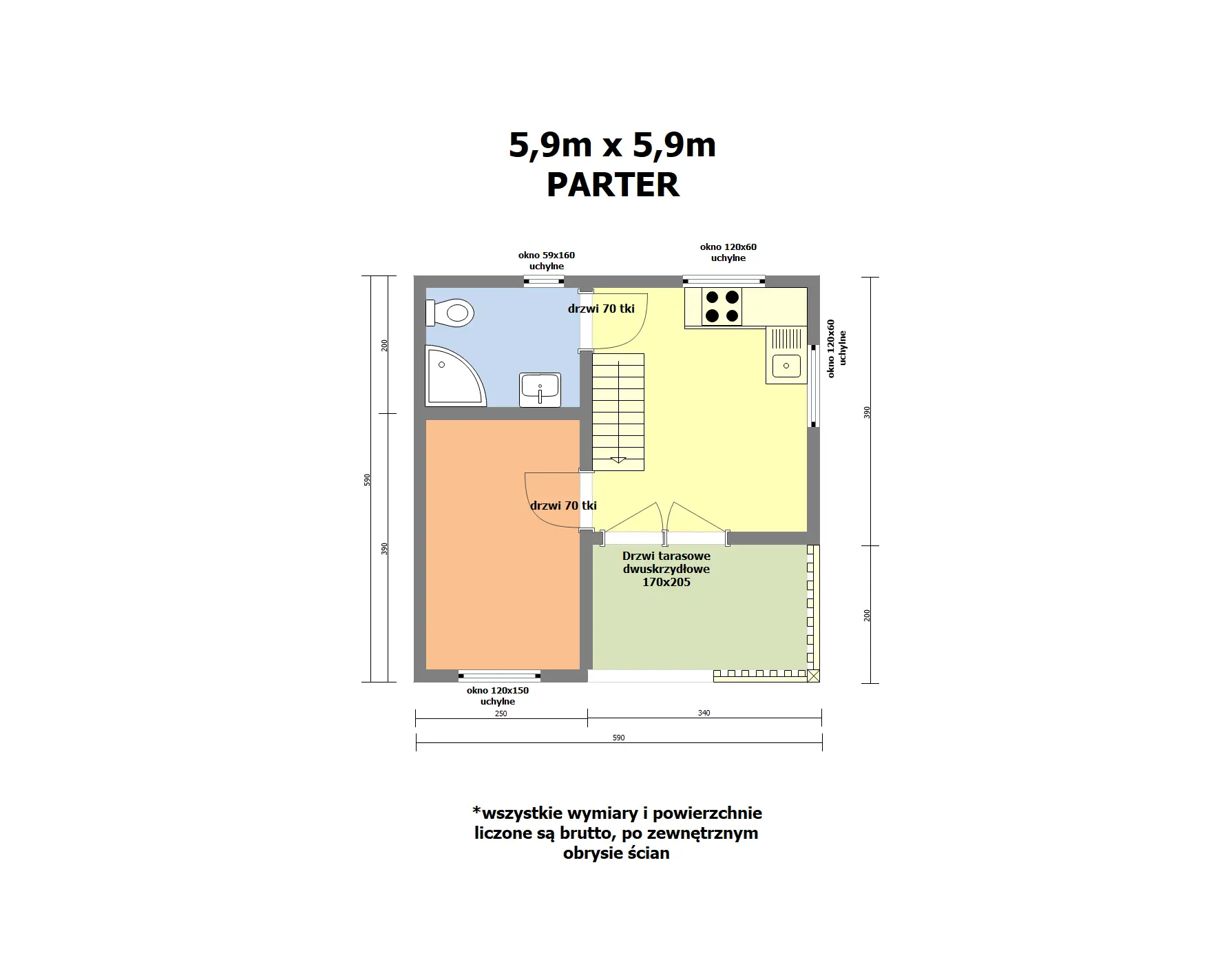 Rzut Domek całoroczny WT2021 CRA51 - wersja - V2 - 35 m²