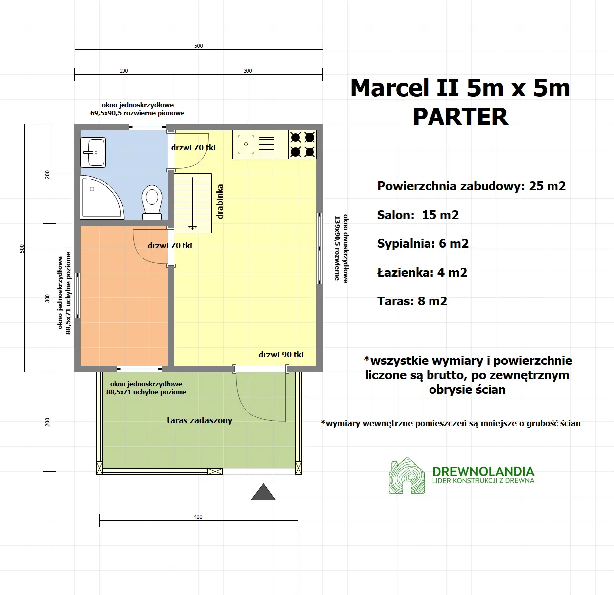 Rzut Domek Ogrodowy z tarasem Marcel II - 5x5m