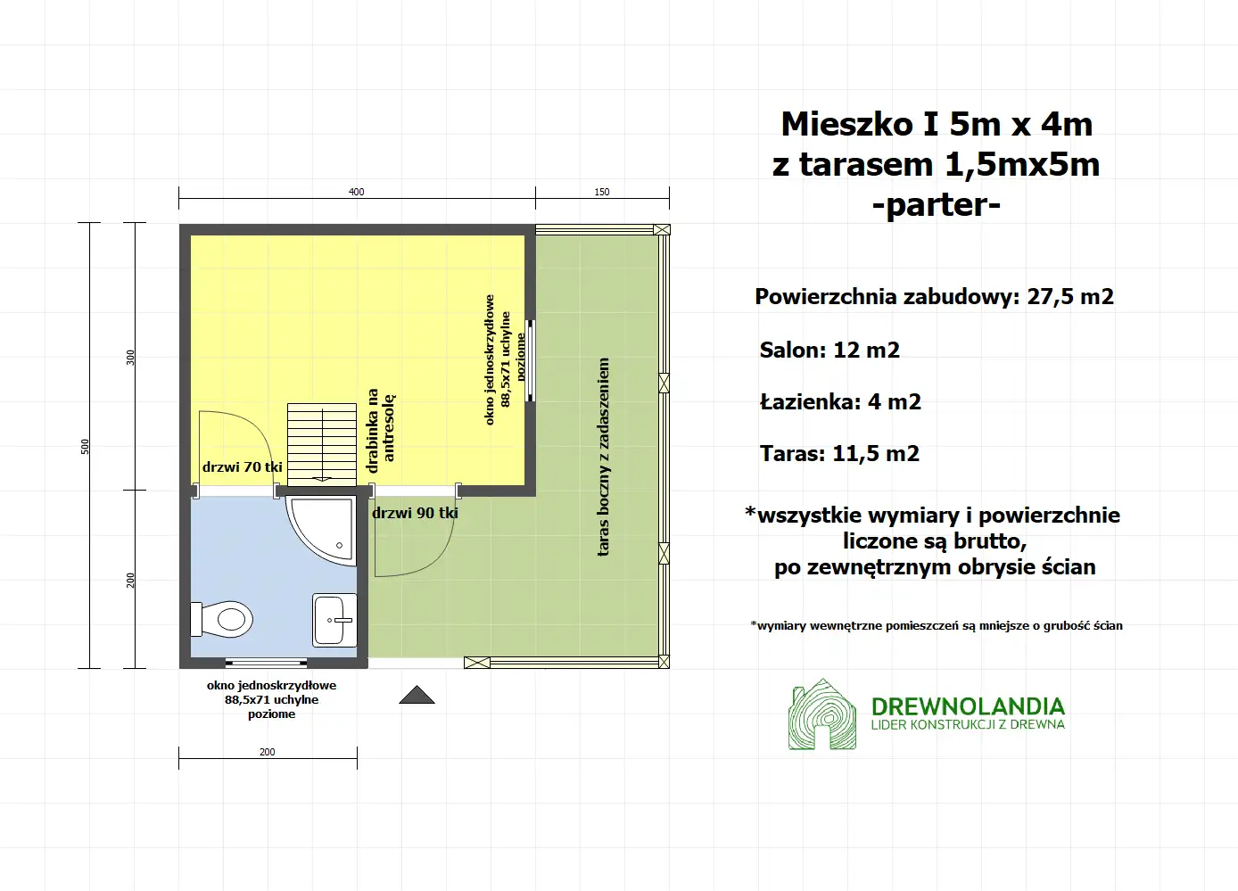 Domek Ogrodowy Mieszko I 4x5m + taras boczny 1,5x5m