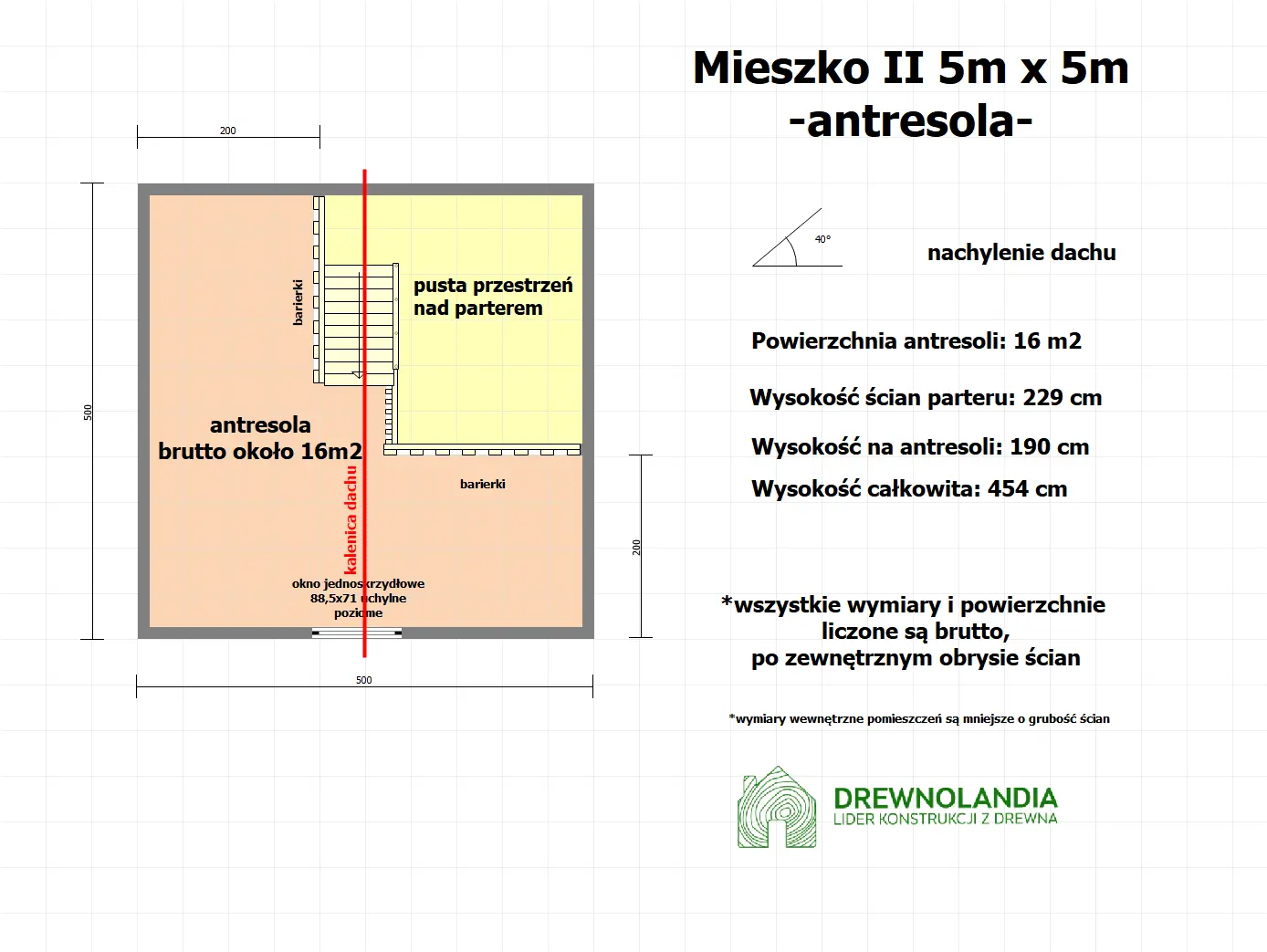 Rzut Domek Mieszko II 5m x 5m + taras boczny 1,5x5m