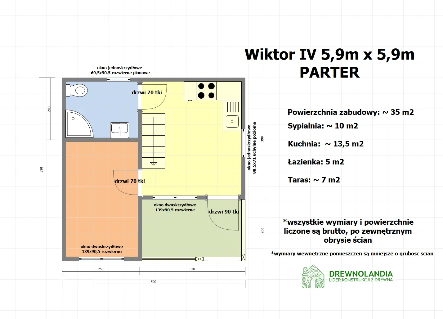 Rzut Domek z antresola Wiktor IV - wersja 1 - V1 - 5,9x5,9m