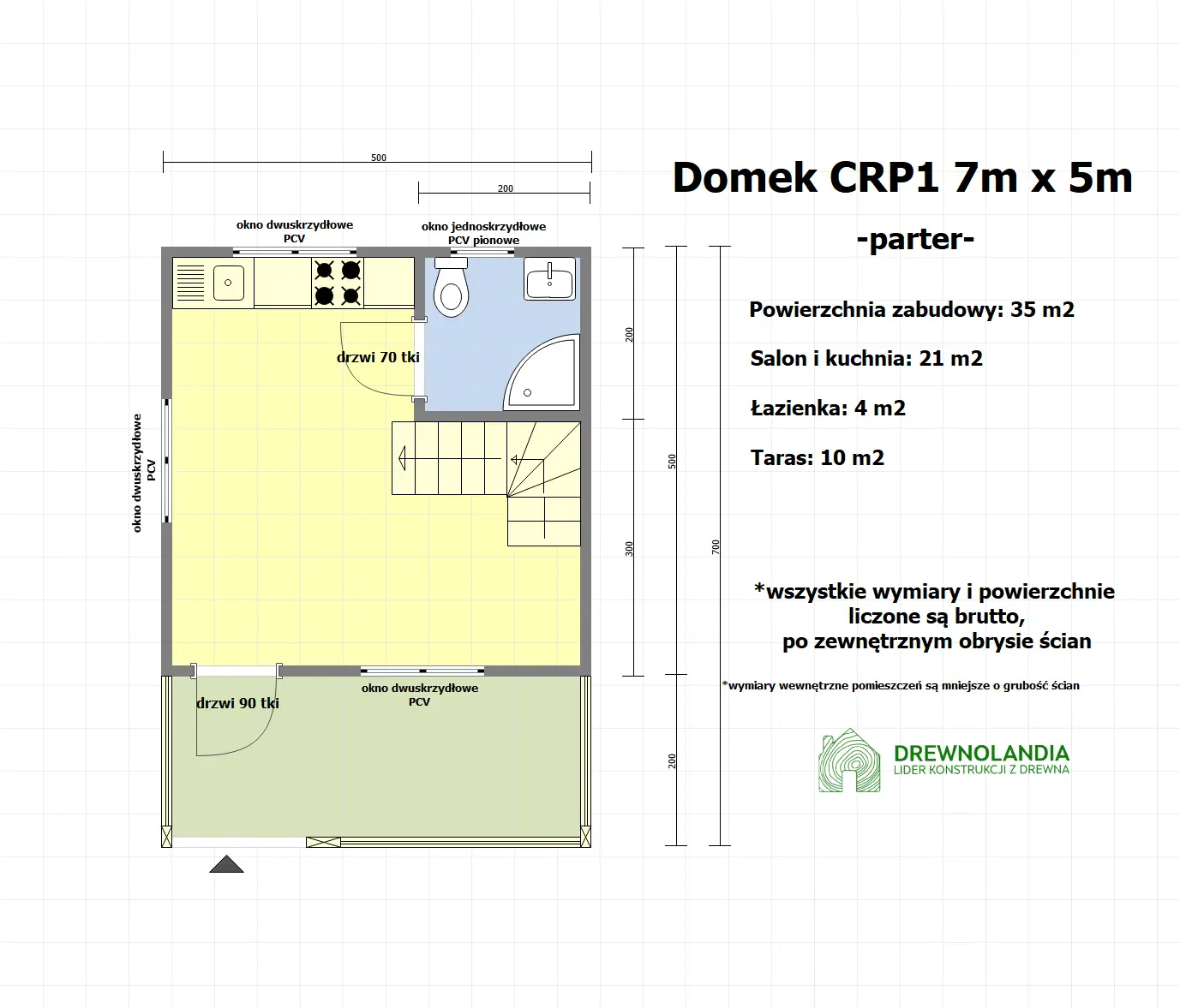 Rzut Drewniany domek rekreacyjny całoroczny CRP1 7x5 (35 m²)