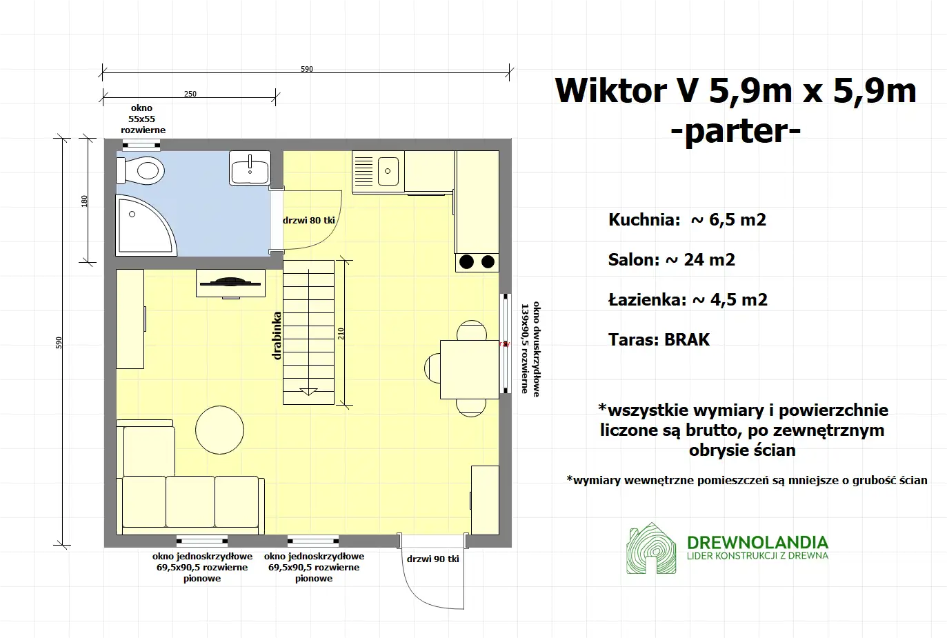 Wiktor V z oknami PCV - 5,9x5,9m