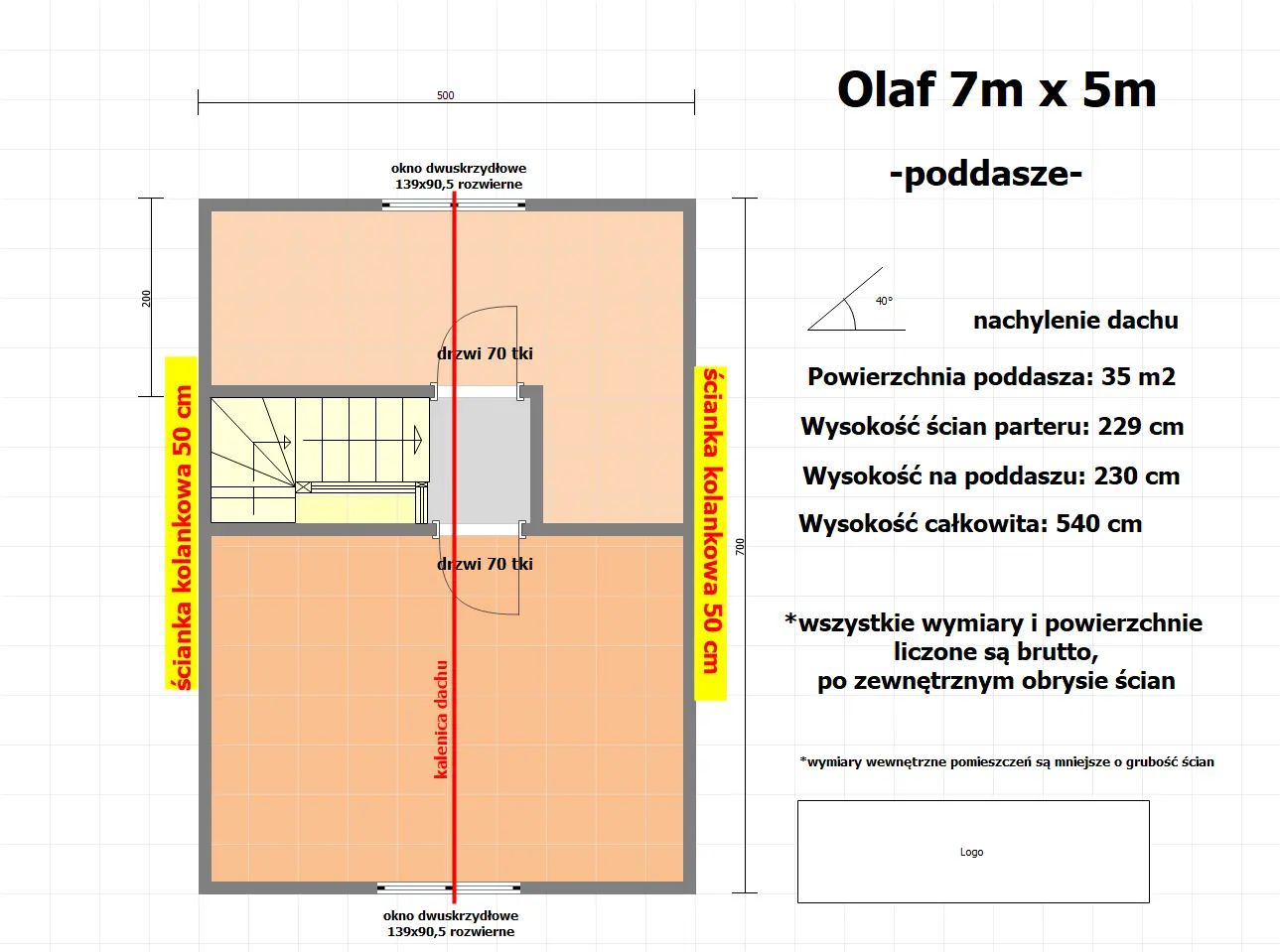 Rzut Domek z poddaszem Olaf - 7x5m