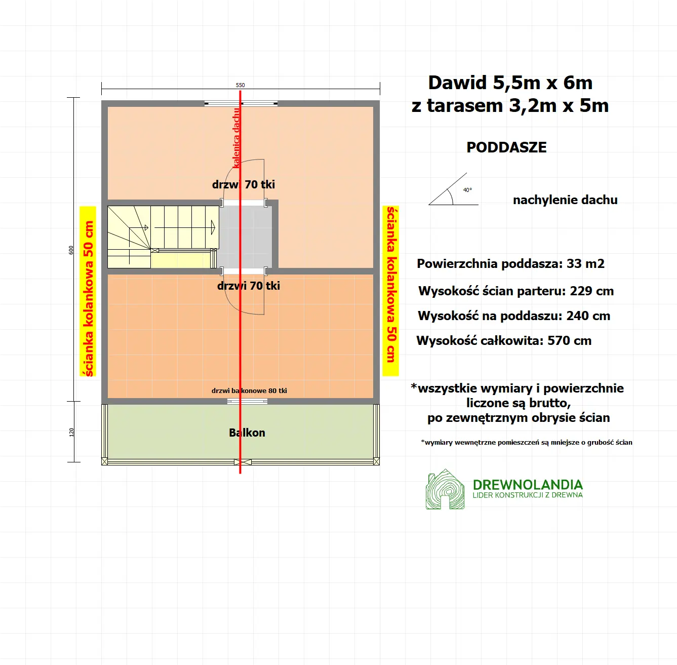 Rzut Domek Dawid 6m x 5,5m + taras 5m x 3,2m