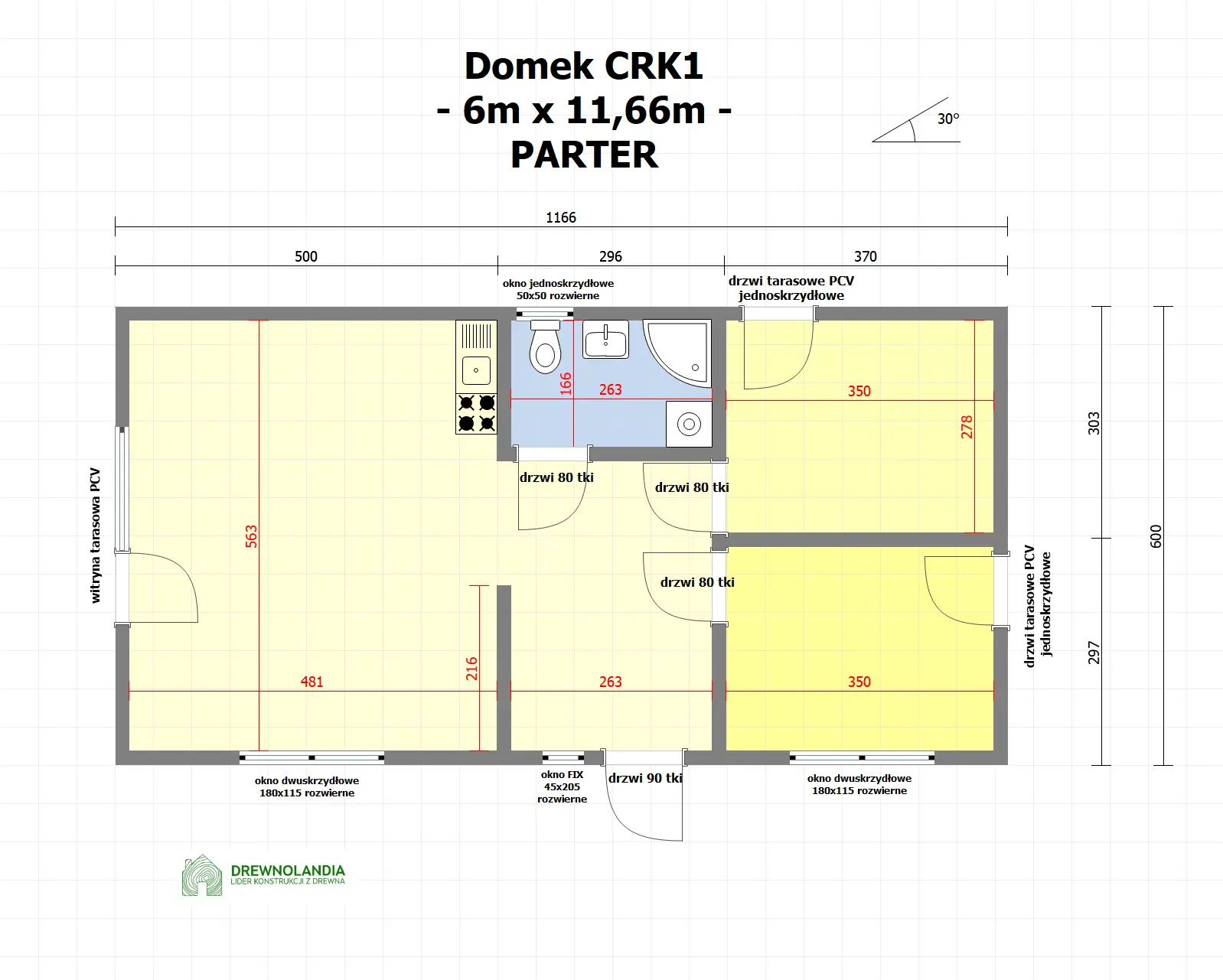 Rzut Drewniany domek rekreacyjny całoroczny CRK1 - 70 m²