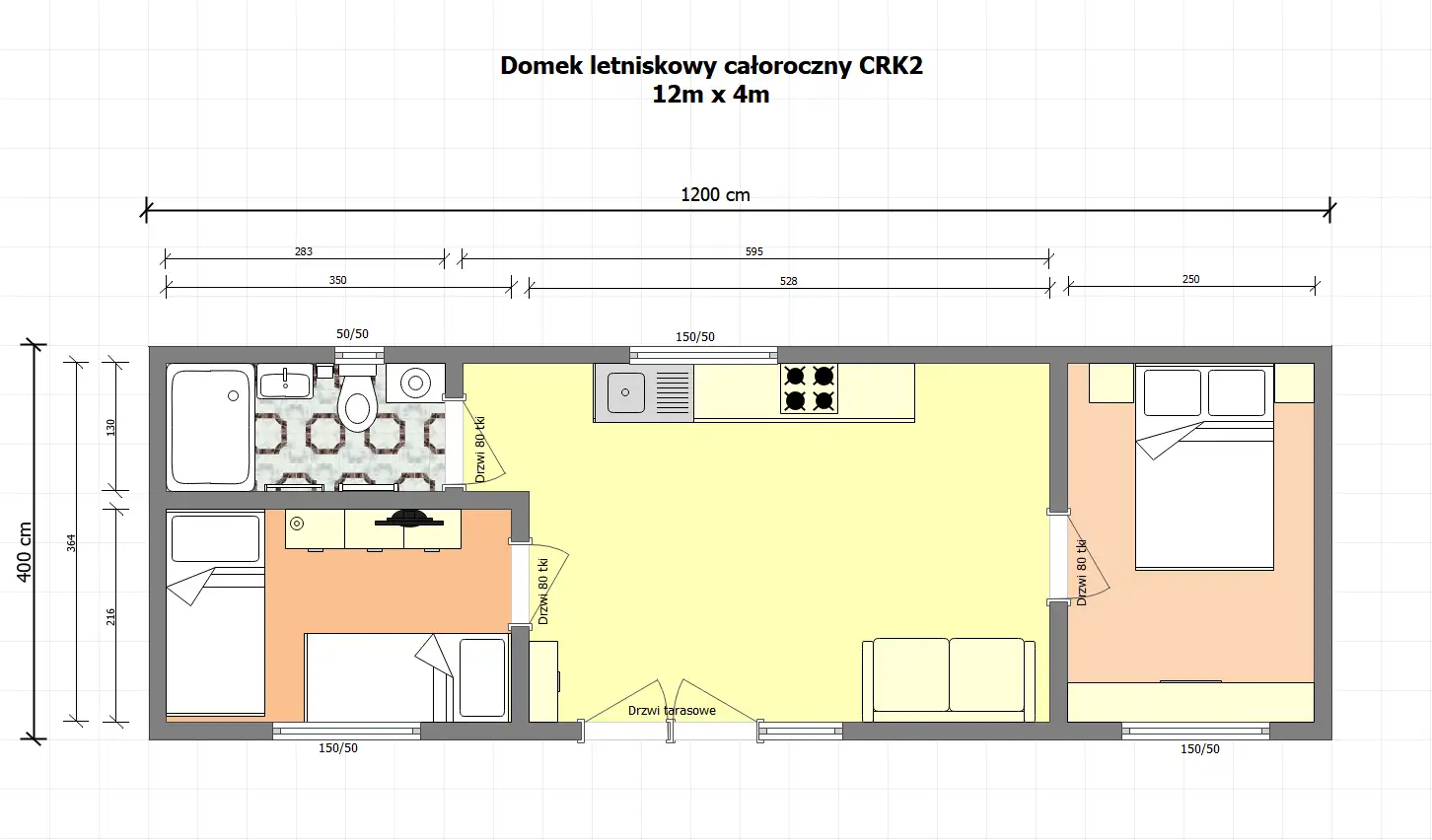 Drewniany domek rekreacyjny całoroczny CRK2 - 48 m²