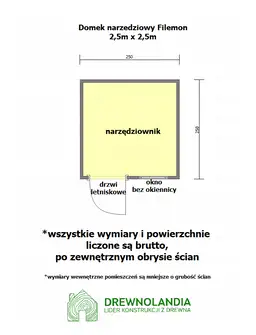 Drewniany Domek narzędziowy Filemon - 2,5x2,5m   - zdjęcie 2