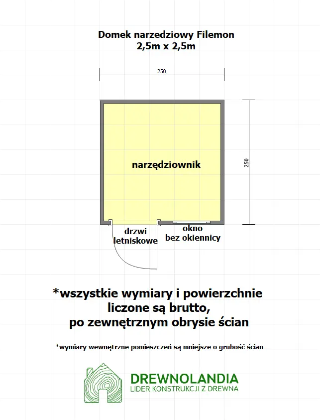 Rzut Drewniany Domek narzędziowy Filemon - 2,5x2,5m  
