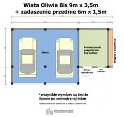 Wiata samochodowa Oliwia Bis - 9x3,5m + zadaszenie przednie - 6x1,5m – Wielofunkcyjna przestrzeń dla dwóch aut  - zdjęcie 2