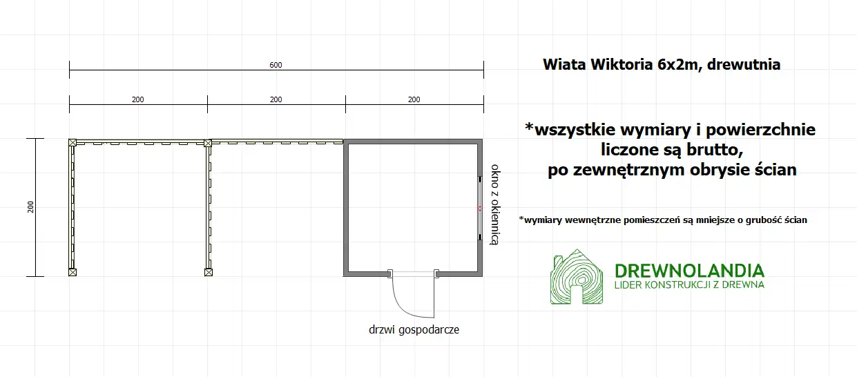 Wiata Wiktoria - 6x2m, drewutnia 