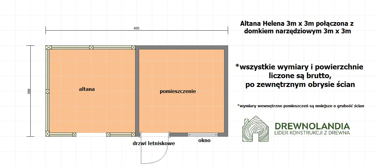 Rzut Altana Helena 3x3 połączona z domkiem narzędziowym 3x3 