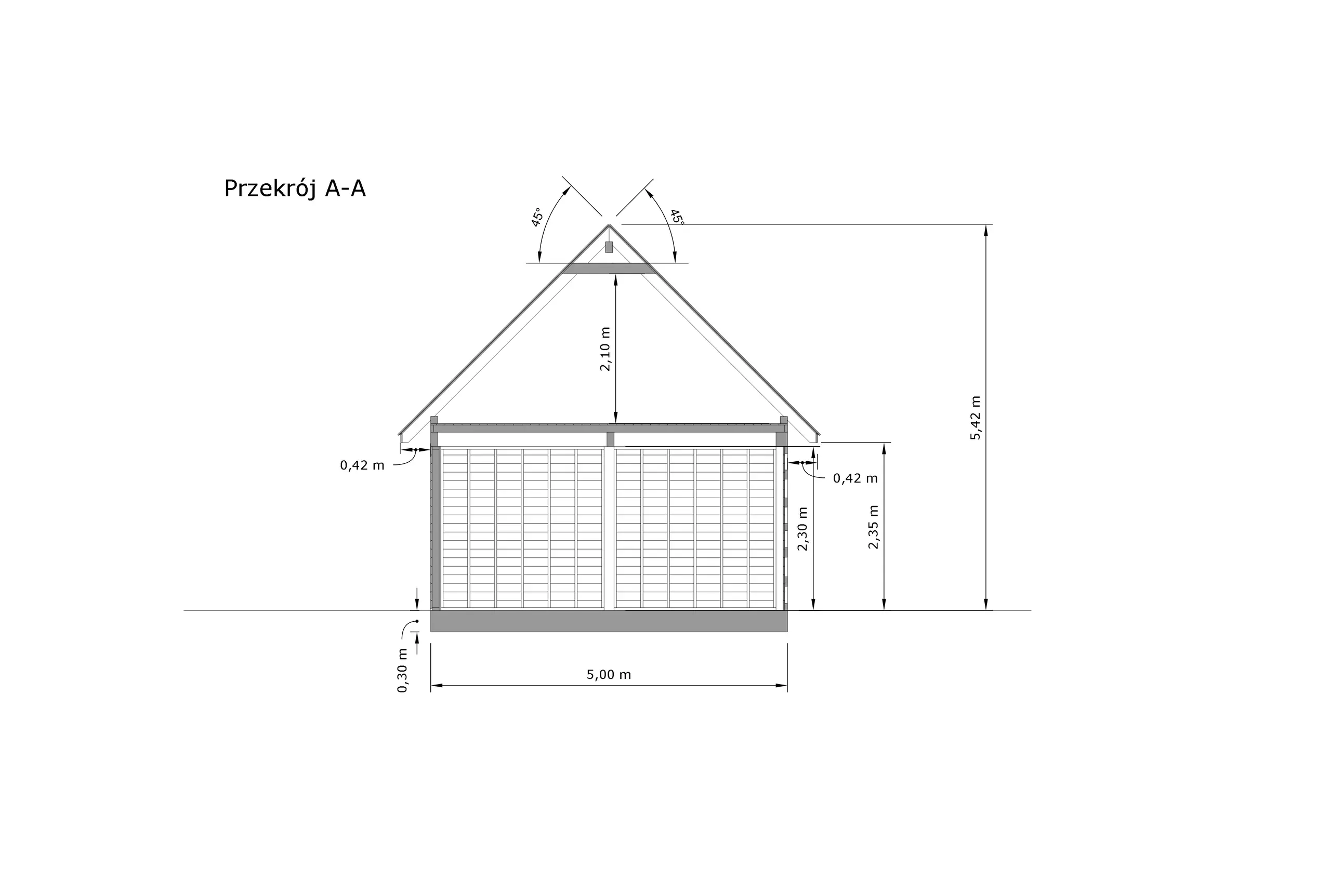 Rzut Wiata samochodowa Marta 6x5m – Garaż z poddaszem i zamkniętym pomieszczeniem