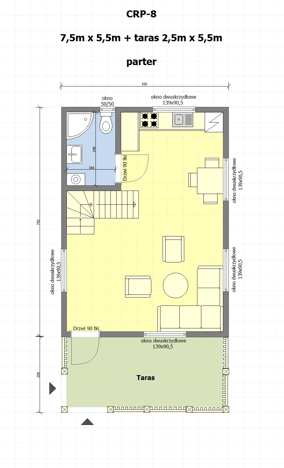 Rzut Domek mieszkalny całoroczny CRP8 PLUS - WT 2021 – 55 m²