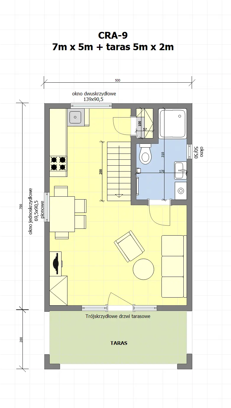 Rzut Domek mieszkalny całoroczny CRP9 PLUS - WT 2021 – 45 m²