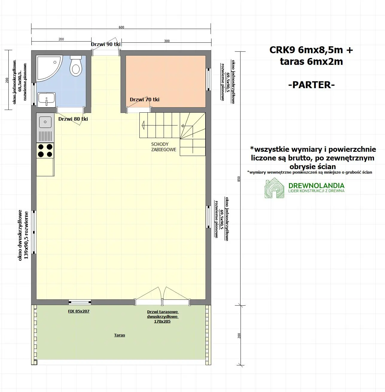 Rzut PROJEKT ARCHIWALNY - Domek rekreacyjny całoroczny CRK9 – 51 m²      