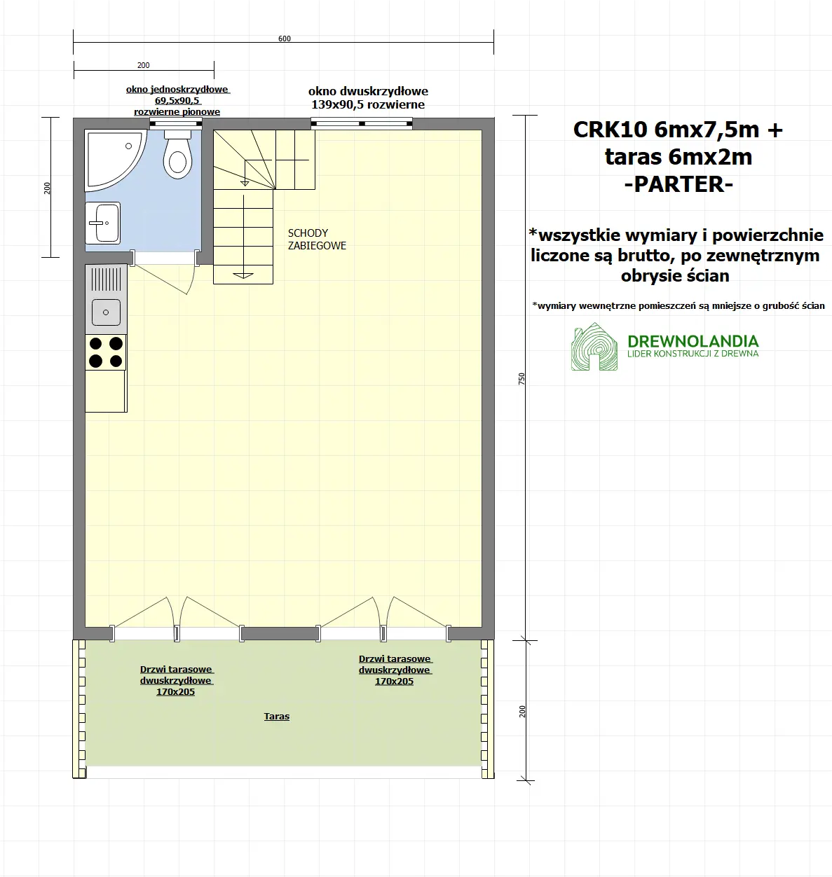 Rzut Domek rekreacyjny całoroczny CRK10 – 45 m²      