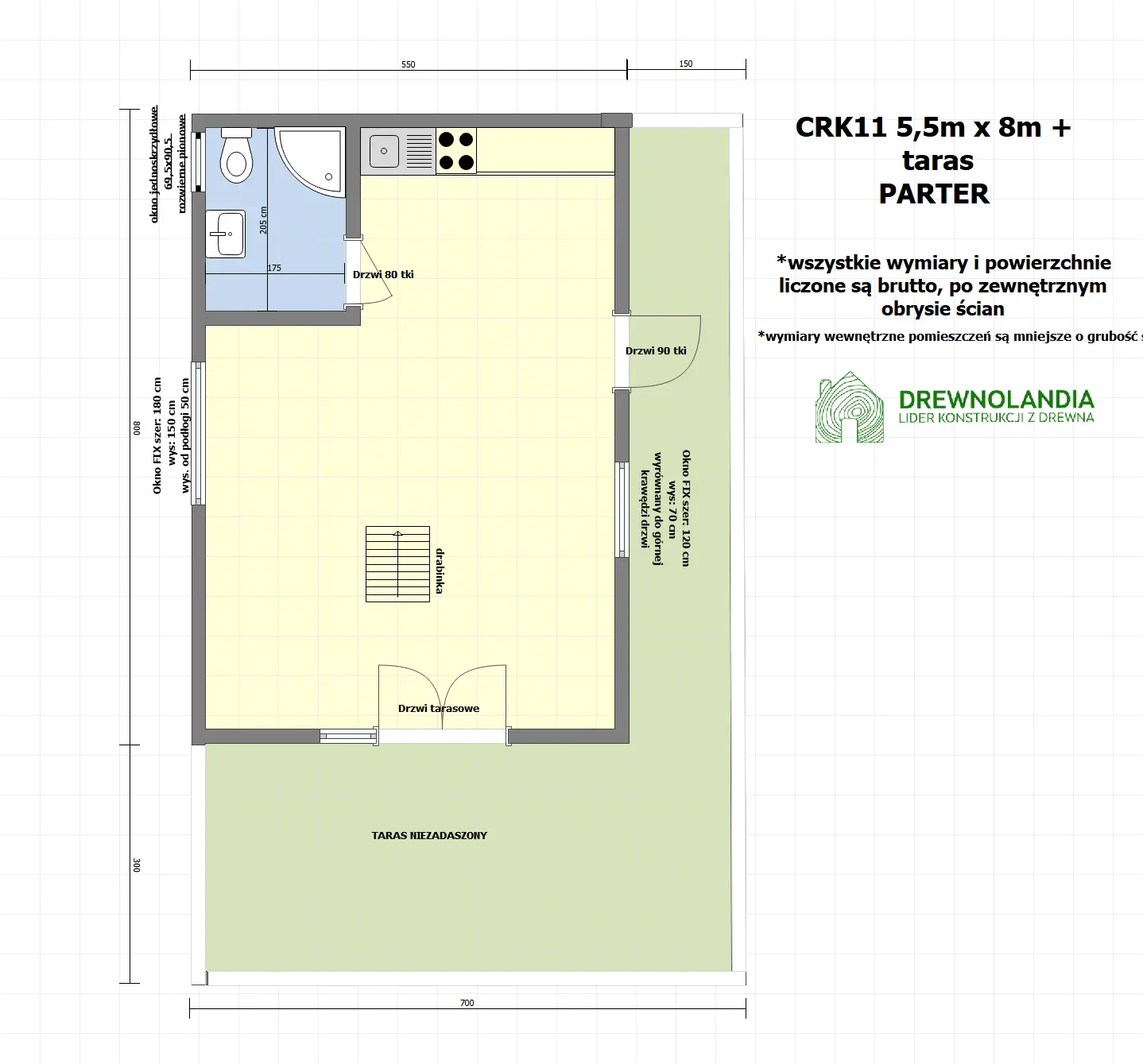 Rzut Domek rekreacyjny całoroczny CRK11 – 44 m²       