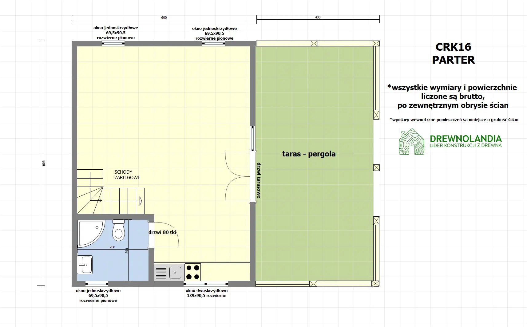 Rzut Domek rekreacyjny całoroczny CRK16 – 48 m²