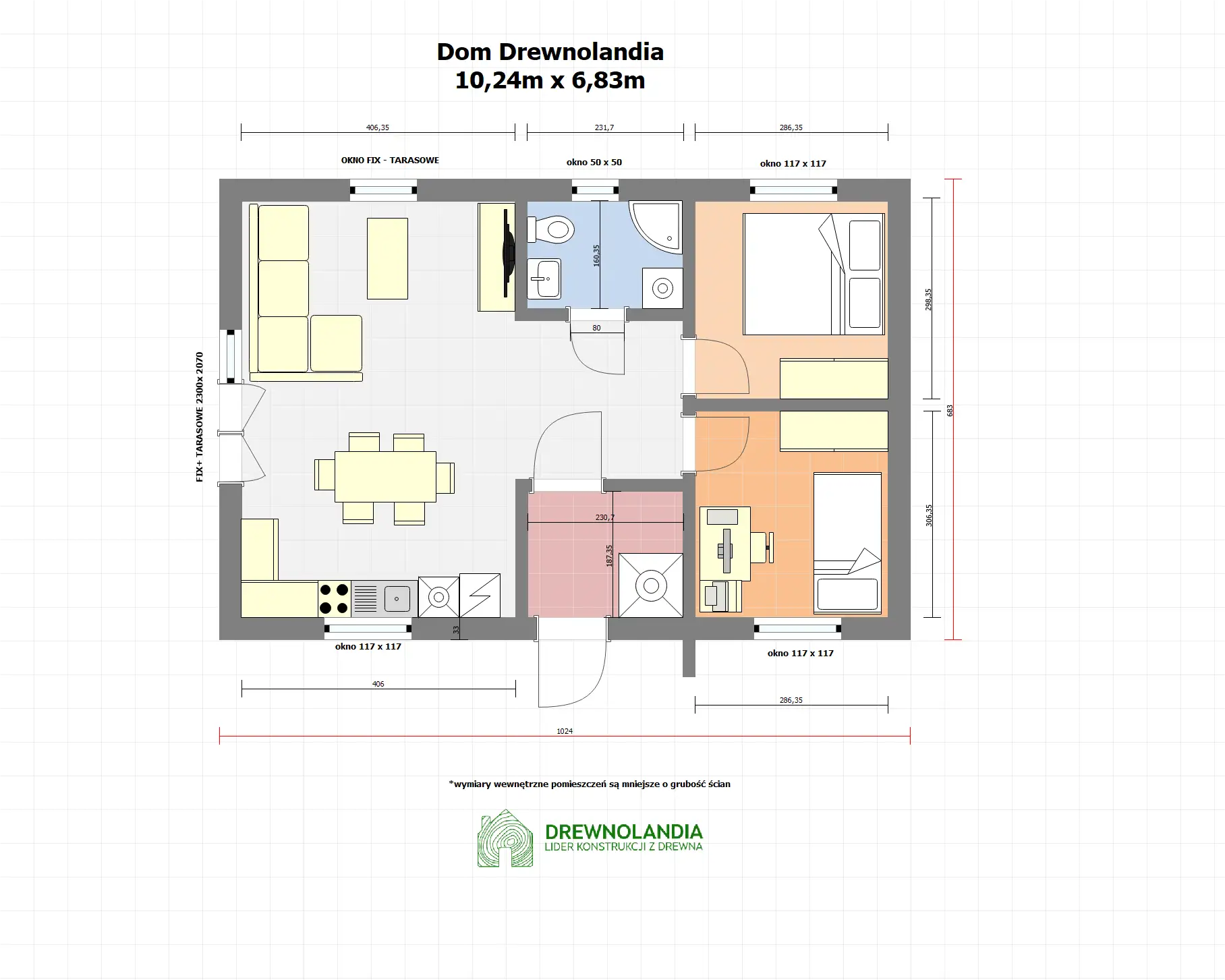Dom mieszkalny całoroczny DREWNOLANDIA V1 - WT 2021 – 70 m² 