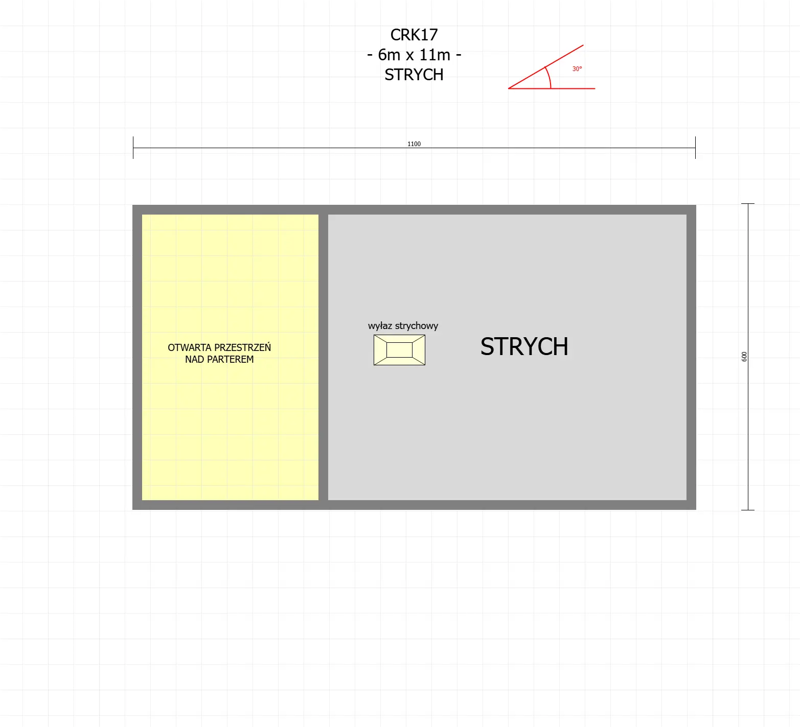 Rzut Drewniany dom rekreacyjny całoroczny CRK17 - 11m x 6m - 66 m2