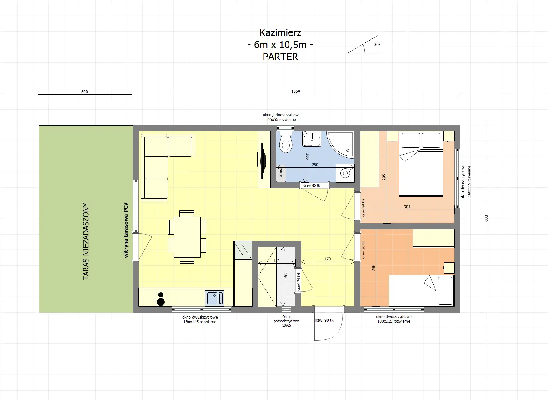 Drewniany dom rekreacyjny Kazimierz - 6m x 10,5m - 63 m² 