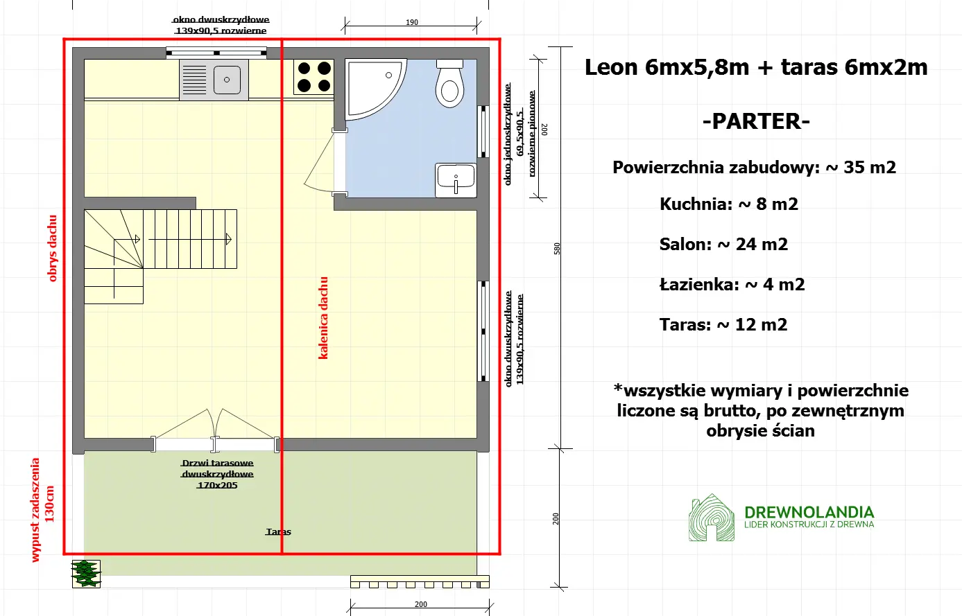 Rzut Leon III 6m x 5,8m + taras 6m x 2m