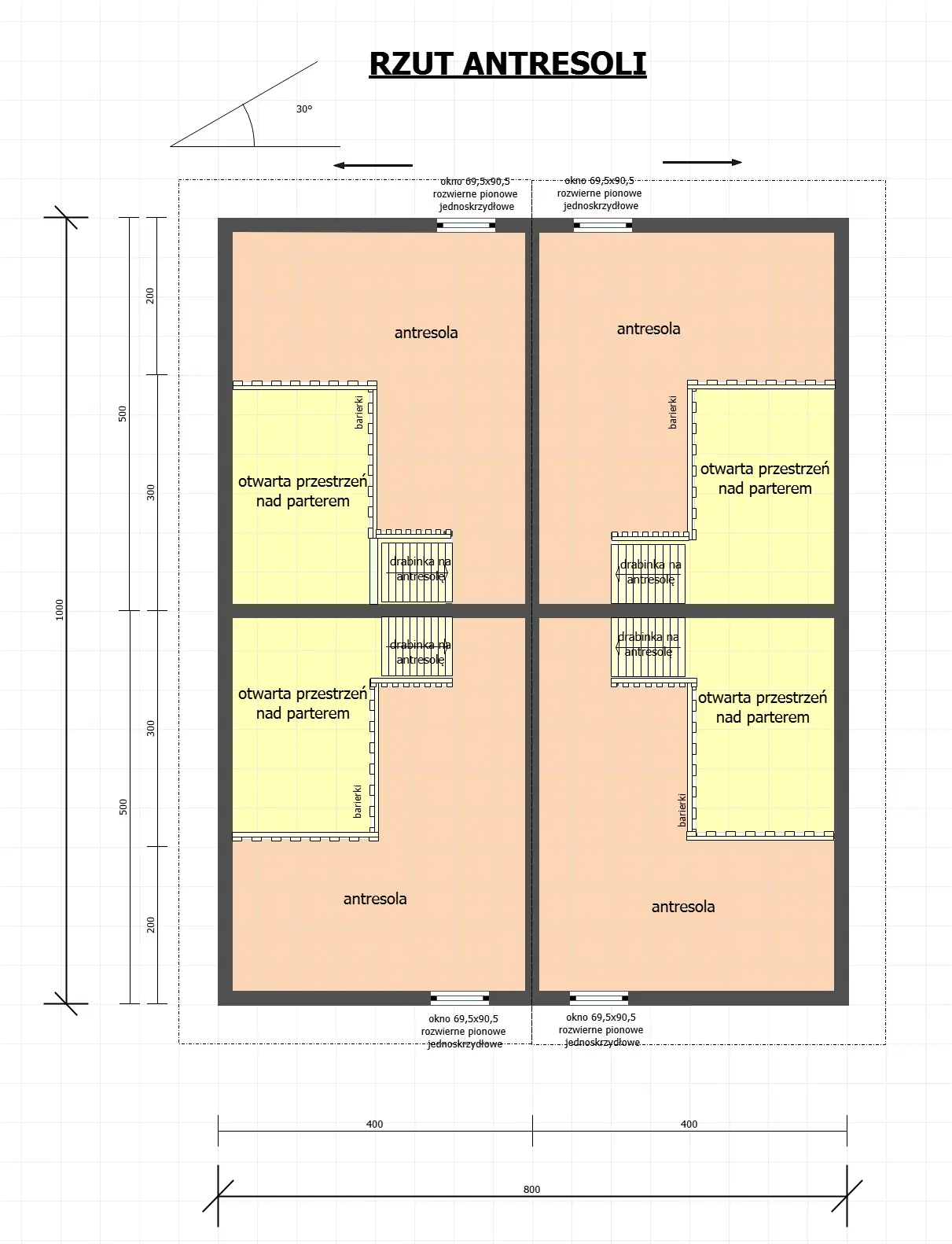 Rzut Domki na wynajem W1X4 – 80 m2 – 4 domki w 1