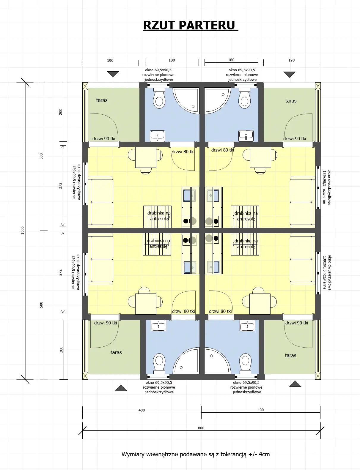 Domki na wynajem W1X4 – 80 m2 – 4 domki w 1