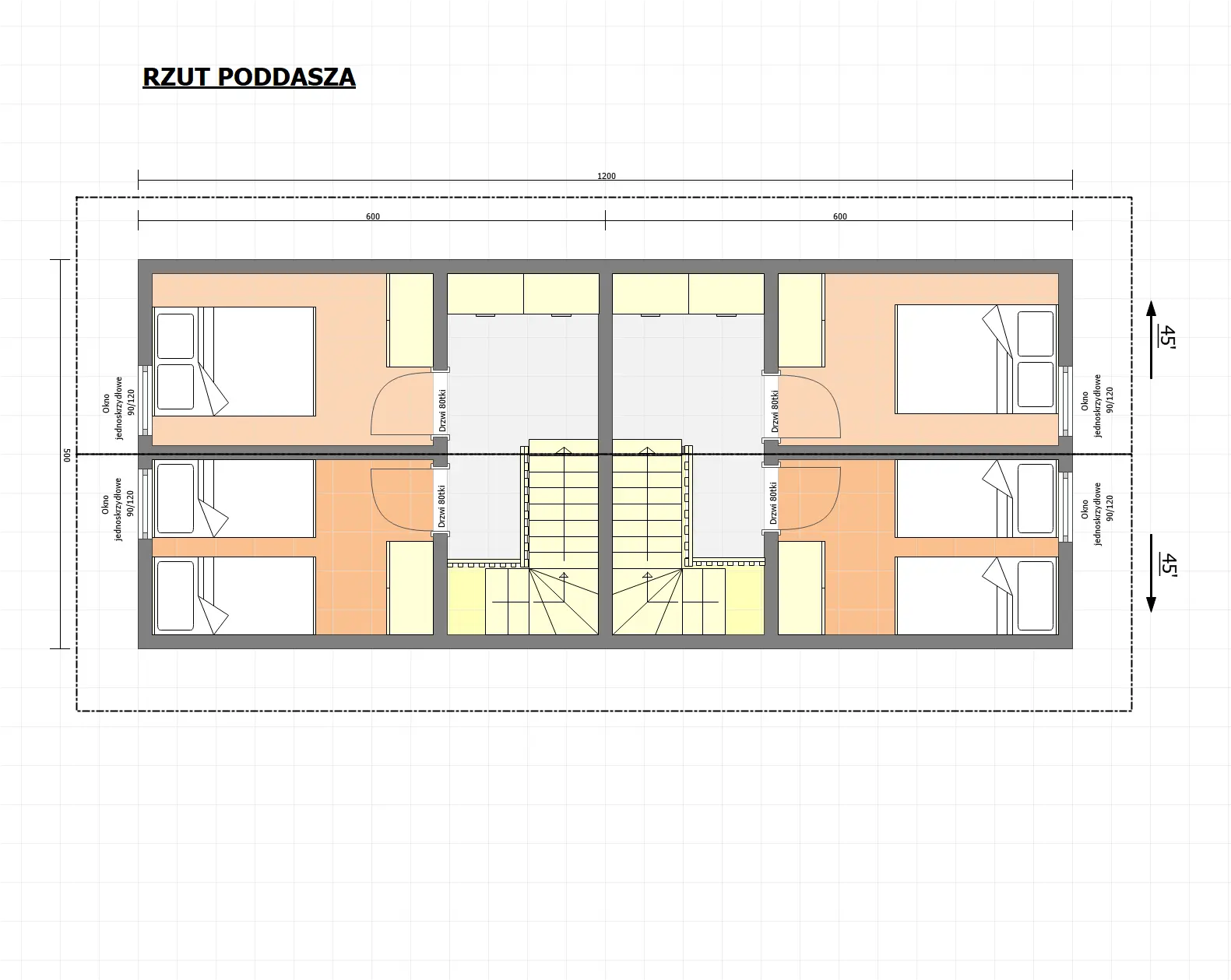 Rzut Szeregowy domek pod wynajem J1X2 – 60 m2