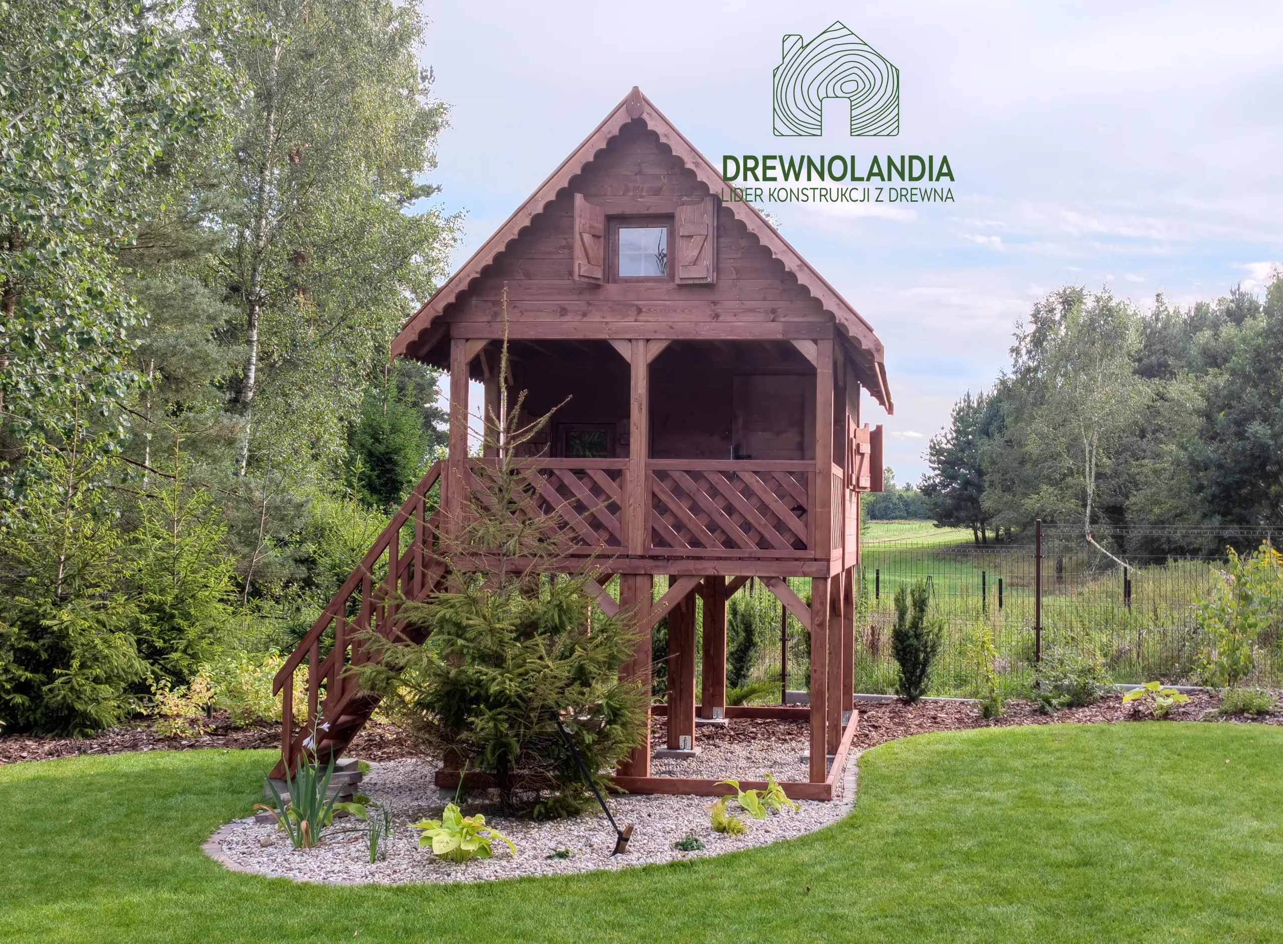 Drewniany domek ogrodowy dla dzieci Kitty IV z przestronną antresolą