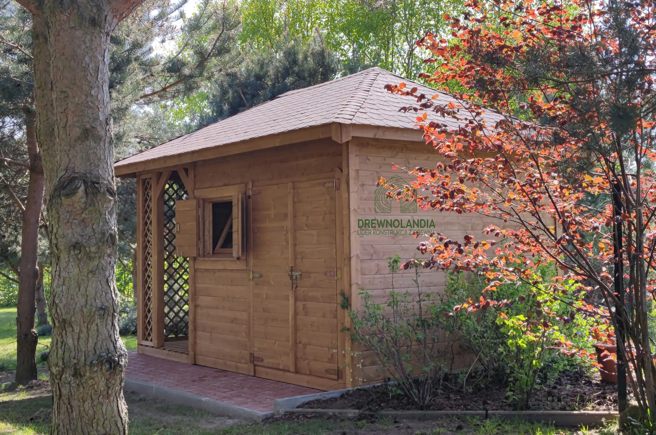 Domek narzędziowy z drewna Kacper - 4,5x3m z drewutnią 