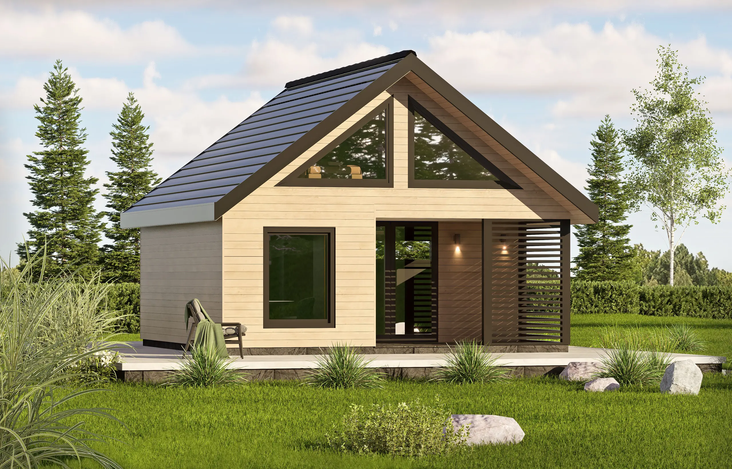 Domek letniskowy drewniany z antresolą Wiktor IV V2 – 35 m²