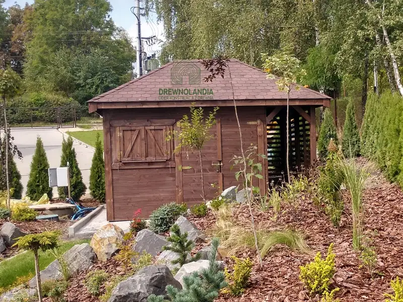 Domek narzędziowy z drewna Kacper - 4,5x3m z drewutnią 