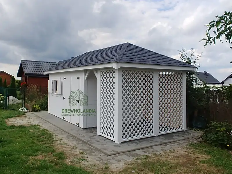 Domek narzędziowy z drewna Kacper - 4,5x3m z drewutnią 