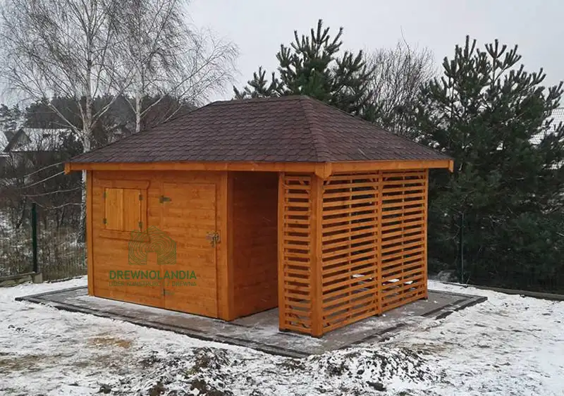 Domek narzędziowy z drewna Kacper - 4,5x3m z drewutnią 