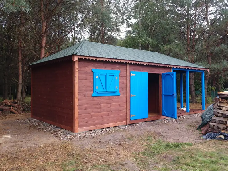 Domek narzędziowy z drewna Kacper - 4,5x3m z drewutnią 