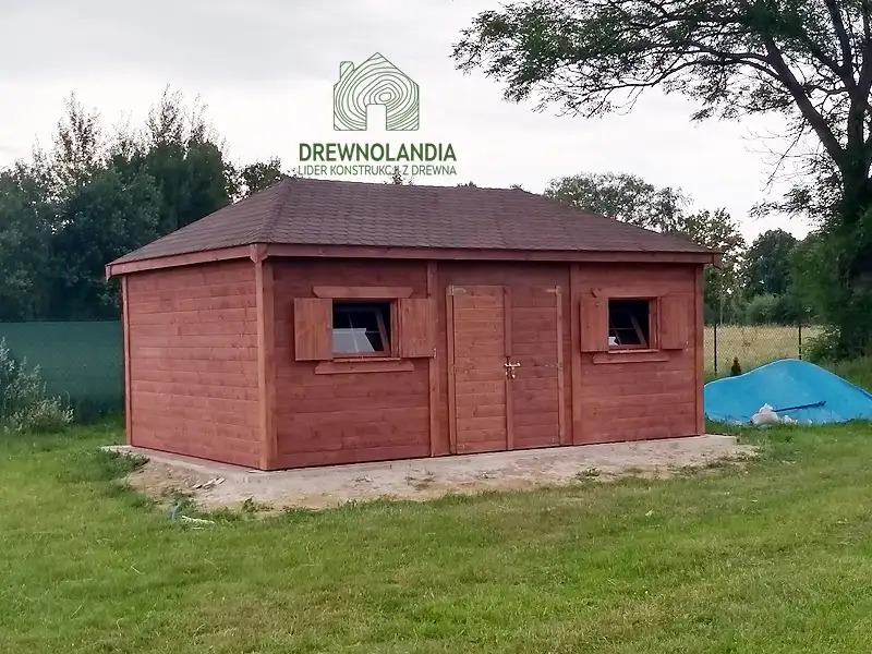 Domek narzędziowy z drewna Kacper - 4,5x3m z drewutnią 