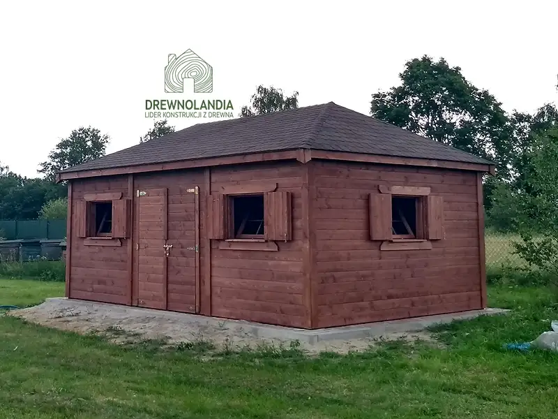 Domek narzędziowy z drewna Kacper - 4,5x3m z drewutnią 