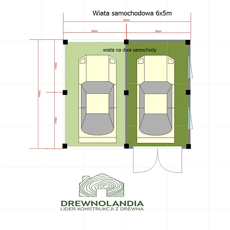 Wiata samochodowa Magda 6x5m – Garaż dla dwóch aut z pomieszczeniem gospodarczym