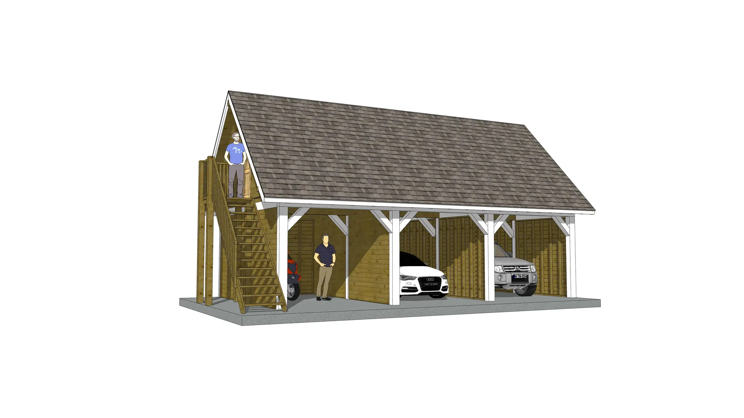 Wiata samochodowa Barbara 8,9m x 5m – Trwała konstrukcja na trzy pojazdy z przestrzenią magazynową 